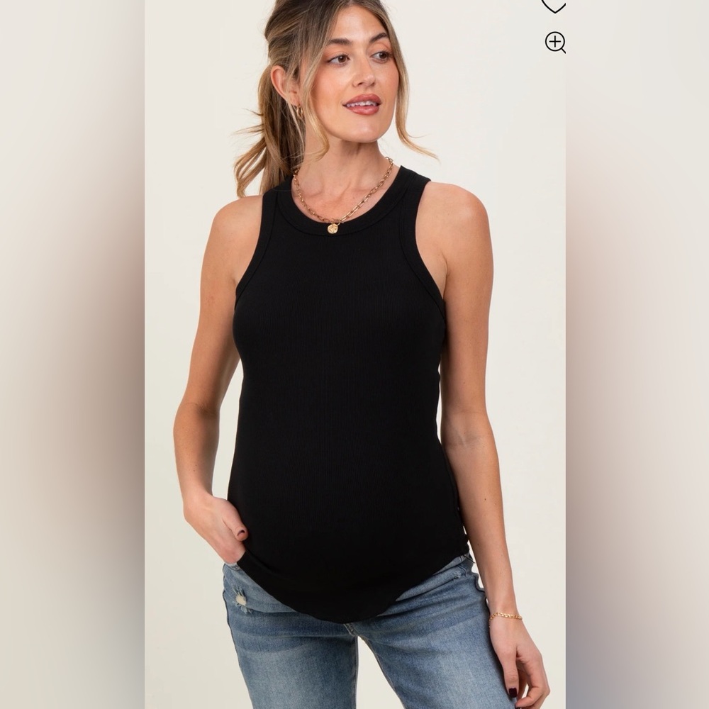 Comfortable Ribbed Black Maternity Tank Top